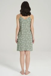 Kadın Pamuklu Önden Düğmeli İp Askılı Gecelik Elbise - 10