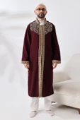 Bordo Hakim Yaka Erkek Namaz Elbisesi Şerit Nakış İşlemeli İmam Cübbesi - 5