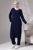 Kadın Bürümcük Kumaş Gizli Fermuarlı İkili Takım Hac Umre Kıyafeti Lacivert thumbnail 2