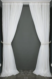 MAKARNA 550 MODEL SİMLİ KIRIK BEYAZ RENK HAZIR DİKİLMİŞ PİLELİ TÜL PERDE 300*260 thumbnail 8