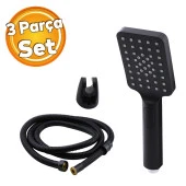 Lüks Duş Başlığı Set Banyo Fişkiyesi Seti Dikdörtgen Fiskiye Telefon Fonksiyonlu Başlık Metal Hortum thumbnail 1