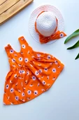 Kız Bebek Kız Çocuk Yazlık Elbise Askılı Şapkalı Bebek Takım Bebek Giyim - 3