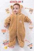 Welsoft Peluş Fermuarlı Kışlık Unisex Kız Erkek Bebek Uyku Tulumu Bebek Tulumu Çocuk Tulumu - 4
