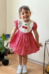 Kız Bebek Çocuk Yazlık Elbise Kısa Kollu Tüllü Tütü Astarlı Takım - 2