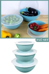 Flora 3 Boy Kapaklı Yuvarlak Kase, Çok Amaçlı Erzak Gıda Saklama Kabı 3’lü Set (3lt, 2lt, 1lt) Turkuaz thumbnail 1