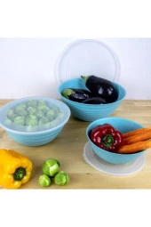 Flora 3 Boy Kapaklı Yuvarlak Kase, Çok Amaçlı Erzak Gıda Saklama Kabı 3’lü Set (3lt, 2lt, 1lt) Turkuaz thumbnail 4