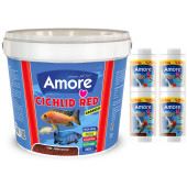 Amore Cichlid Red Granules Kova 3 Kg Akvaryum Balık Yemi Ve 4x125ml Gold Mix Japon Balığı Yemi - 1