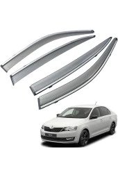 Caraks Skoda Rapid Mügen Cam Rüzgarlığı Kromlu Rüzgarlık (Paslanmaz Kromlu) Sedan 2012 Sonrası FÜME RENK - 1
