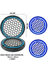 Caraks 20x20 cm Neon Led Işıklı Midrange Hoparlör Kapağı Yuvarlak Çiftli (2 adet) Mavi Renk - 1