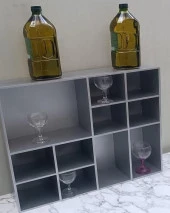 Hobi ADN Dekoratif 90352 Kupa Raf Model Ahşap MDF Gümüş Gri Renk El yapım - 9