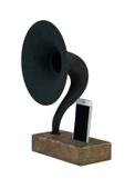 Akustik Gramofon Eskitme Gold Ahşap Gövde / Siyah Metal Başlık - 1
