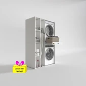 Kenzlife çamaşır-kurutma makinesi dolabı gutas sol byz 187*120*60 çekmeceli + tekli duvar rafı hediye thumbnail 1