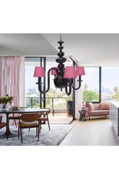 Umur Aydınlatma Roda 4'lü Siyah Fuşya Şapkalı Lüks Avize thumbnail 2