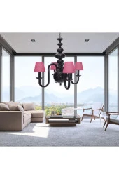 Umur Aydınlatma Roda 4'lü Siyah Fuşya Şapkalı Lüks Avize thumbnail 3