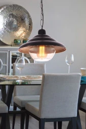 Umur Aydınlatma Dayton Siyah Tekli Metal Camlı Sarkıt Avize thumbnail 2