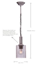 Umur Aydınlatma Minör tekli krom füme boru cam sarkıt avize thumbnail 3