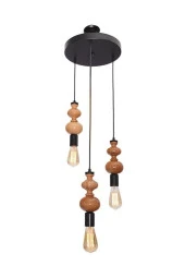 Umur Aydınlatma Line 3'Lü Masif Ahşap Sarkıt Avize thumbnail 1