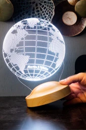 SEVGİ LAMBASI Dünya Haritası Figürlü 3D Led Gece Lambası, 3 Boyutlu Küre Dünya Haritası Led Lamba - 2