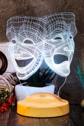 SEVGİ LAMBASI Sock Ve Buskin Sembolü Led Lamba, 3 Boyutlu Maske, Tiyatro Sanatçısına Hediye Led Lamba - 3