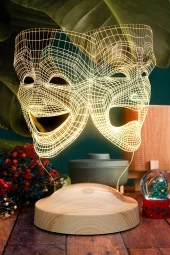 SEVGİ LAMBASI Sock Ve Buskin Sembolü Led Lamba, 3 Boyutlu Maske, Tiyatro Sanatçısına Hediye Led Lamba - 4