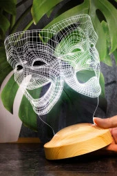 SEVGİ LAMBASI Sock Ve Buskin Sembolü Led Lamba, 3 Boyutlu Maske, Tiyatro Sanatçısına Hediye Led Lamba - 5