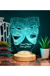 SEVGİ LAMBASI Sock Ve Buskin Sembolü Led Lamba, 3 Boyutlu Maske, Tiyatro Sanatçısına Hediye Led Lamba - 1
