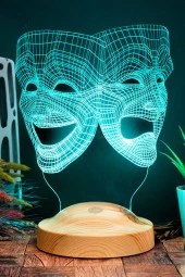 SEVGİ LAMBASI Sock Ve Buskin Sembolü Led Lamba, 3 Boyutlu Maske, Tiyatro Sanatçısına Hediye Led Lamba - 2