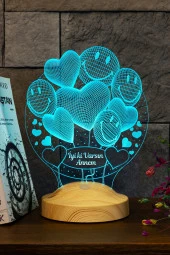 SEVGİ LAMBASI Anneler Günü Hediyesi Smiley Kalpler 3 Boyutlu Led Lamba - 1