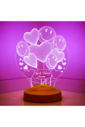 SEVGİ LAMBASI Anneler Günü Hediyesi Smiley Kalpler 3 Boyutlu Led Lamba - 3