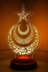 SEVGİ LAMBASI Ayyıldız Ve Hilal, 3d Ayet Yazılı Ayyıldız, 3 Boyutlu Led Lamba - 5
