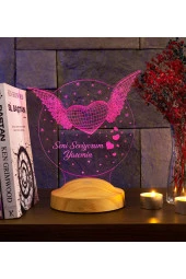 SEVGİ LAMBASI Sevgiliye Hediye Melek Kanatlı Kalp Hediyesi, Melek Aşkım Yazılı 3d Led Lamba - 1