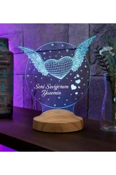 SEVGİ LAMBASI Sevgiliye Hediye Melek Kanatlı Kalp Hediyesi, Melek Aşkım Yazılı 3d Led Lamba - 2