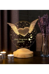 SEVGİ LAMBASI Sevgiliye Hediye Melek Kanatlı Kalp Hediyesi, Melek Aşkım Yazılı 3d Led Lamba - 3