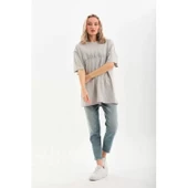 Lucky Life Unisex Taş Desenli Oversize T-Shirt - Gri - 4