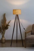 Rivaİstanbul Hasır Dokulu Silindir Başlık Ahşap Üç Ayaklı Lambader - 2