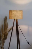 Rivaİstanbul Hasır Dokulu Silindir Başlık Ahşap Üç Ayaklı Lambader - 5