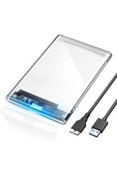Yeni Vidasız Sürgülü 2.5" USB 3.0 Harici SSD Harddisk Şeffaf Taşınabilir HDD Kutusu Transparan - 1
