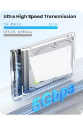 Yeni Vidasız Sürgülü 2.5" USB 3.0 Harici SSD Harddisk Şeffaf Taşınabilir HDD Kutusu Transparan - 4