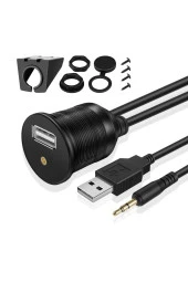 USB 2.0 - 3.5mm Aux Uzatma Kablo ve Montaj Aparatı USB Aux Panel Tipi Araba Motosiklet Tekne thumbnail 2