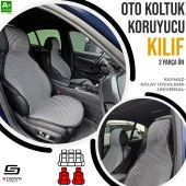 S-Dizayn Oto Koltuk Koruyucu Kılıf Çizgili Füme Beyaz Universal 2 Parça Ön A+ Kalite - 1