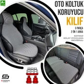 S-Dizayn Oto Koltuk Koruyucu Kılıf Çizgili Füme Beyaz Universal 2+1 Parça Ön Arka A+ Kalite - 1