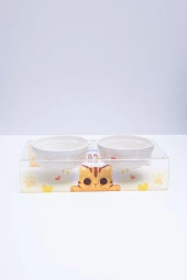 PetMagic Akrilik Pleksi Evcil Hayvan Renkli Seramik Kaseli Mama ve Su Kabı - Şeffaf Cat thumbnail 1