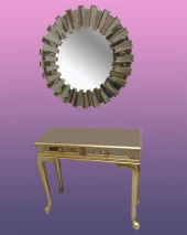 Dresuar 18549 ÇİFT ÇEKMEC Model Kayın Gold Aslan Ayak Yuvarlak Güneş Ayna ElYapım - 1