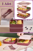 Kare 2 Kat Yemek Saklama Kabı Beslenme Kutusu Seti Sporcu Diyet Öğrenci Fitness Okul Sefer Tası - 2