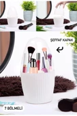 7 Bölmeli Beyaz Makyaj Fırçası Ve Kozmetik Düzenleyici Şeffaf Kapaklı Toparlayıcı Organizer thumbnail 2