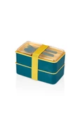 2 Katlı Yeşil Çatal Kaşıklı Beslenme Kabı 1003 Bölmeli Yemek Kabı Saklama Kutusu Lunch Box - 4