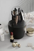 2 Adet 7 Bölmeli Siyah + Beyaz Makyaj Fırçası Ve Kozmetik Düzenleyici Şeffaf Kapaklı Organizer - 4