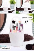 İkili Set 7 Bölmeli Ve Döner Takı Organizeri Makyaj Fırçası Ve Kozmetik Düzenleyici Beyaz thumbnail 2