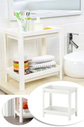 2 Katlı Beyaz Vesken Düzenleyici Raf Banyo Dolabı Mutfak Tezgah ve Evye Altı Deterjanlık thumbnail 1