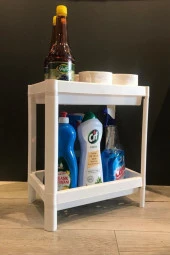 2 Katlı Beyaz Vesken Düzenleyici Raf Banyo Dolabı Mutfak Tezgah ve Evye Altı Deterjanlık thumbnail 3